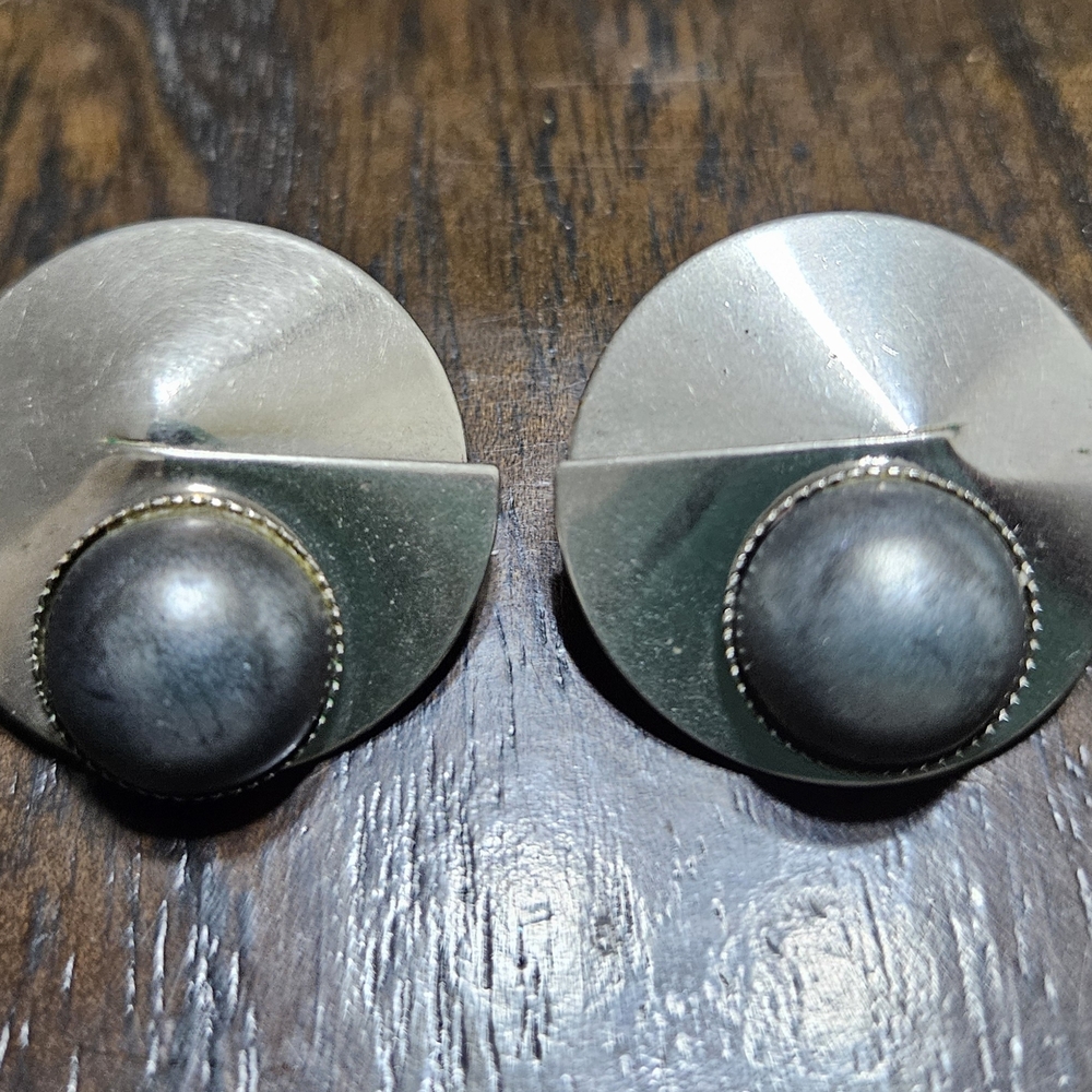 Silver and Black Round Earrings
